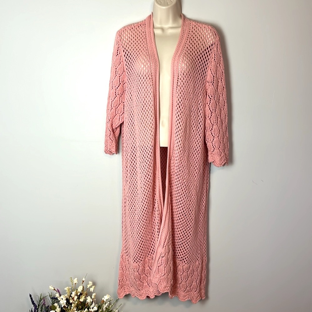 Lane Bryant long Open Front Knit Cardigan Sweater Pink Size 18/20
